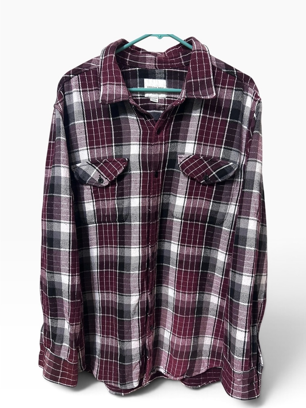 American Eagle Outfitters Burgundy and Black Flannel Button-Down Shirt Men’s XXL